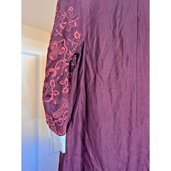 Topshop Embroidered Shift Dress Size 12 Burgundy 3/4 Sleeve Peter Pan Collar - Picture 10 of 15